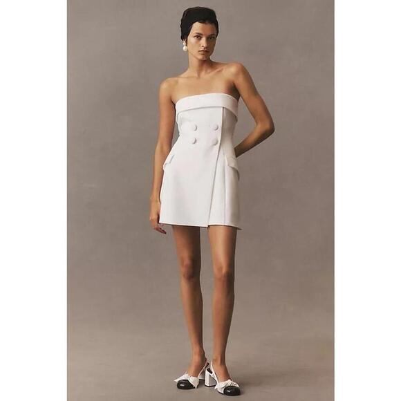 BHLDN Strapless Tuxedo Mini Party Dress Sleeveless Women's Size L Ivory - Picture 3 of 4